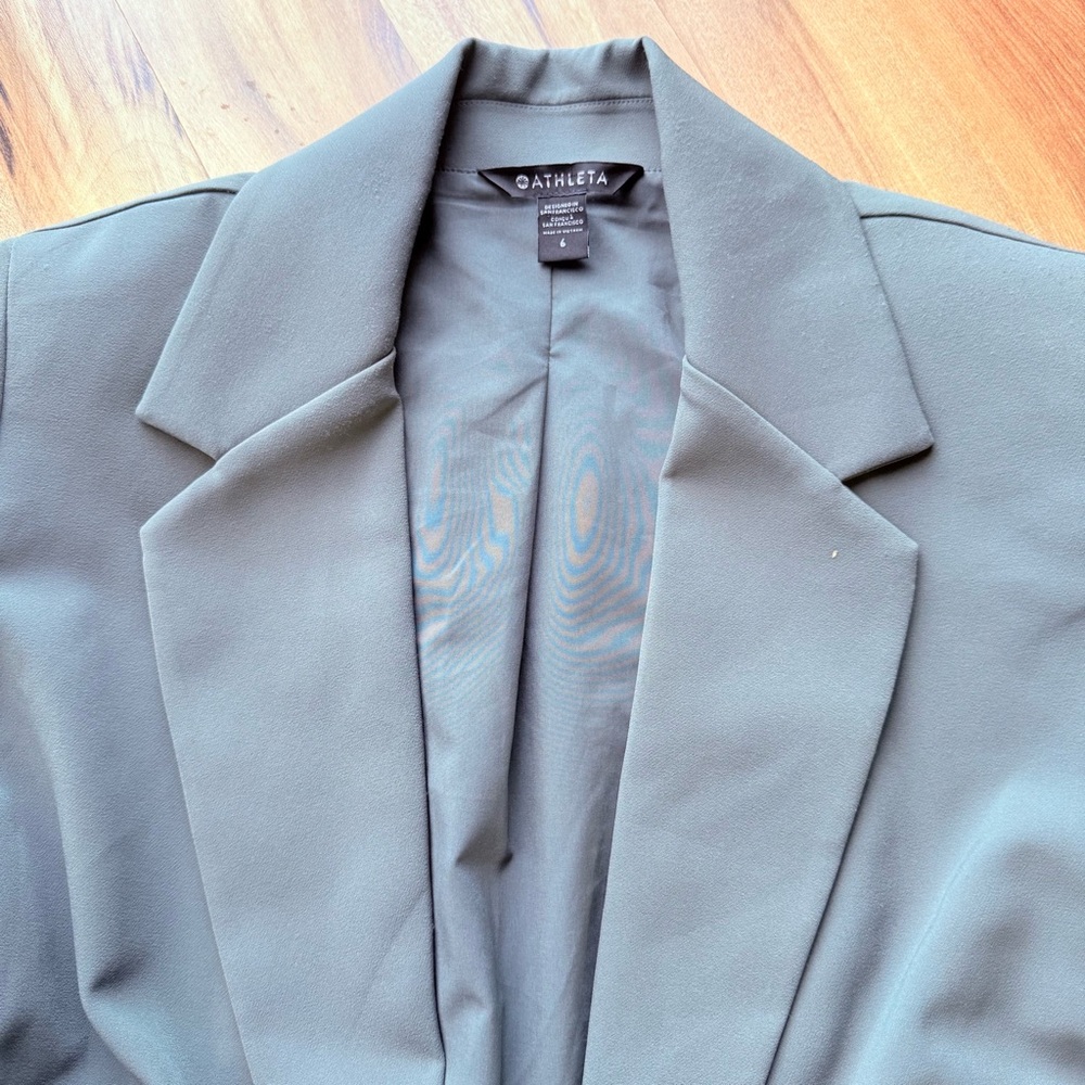 Athleta Endless Primatwill Waist Tie Blazer‎ Jacket Career Casual Olive Green 6 - Picture 11 of 14